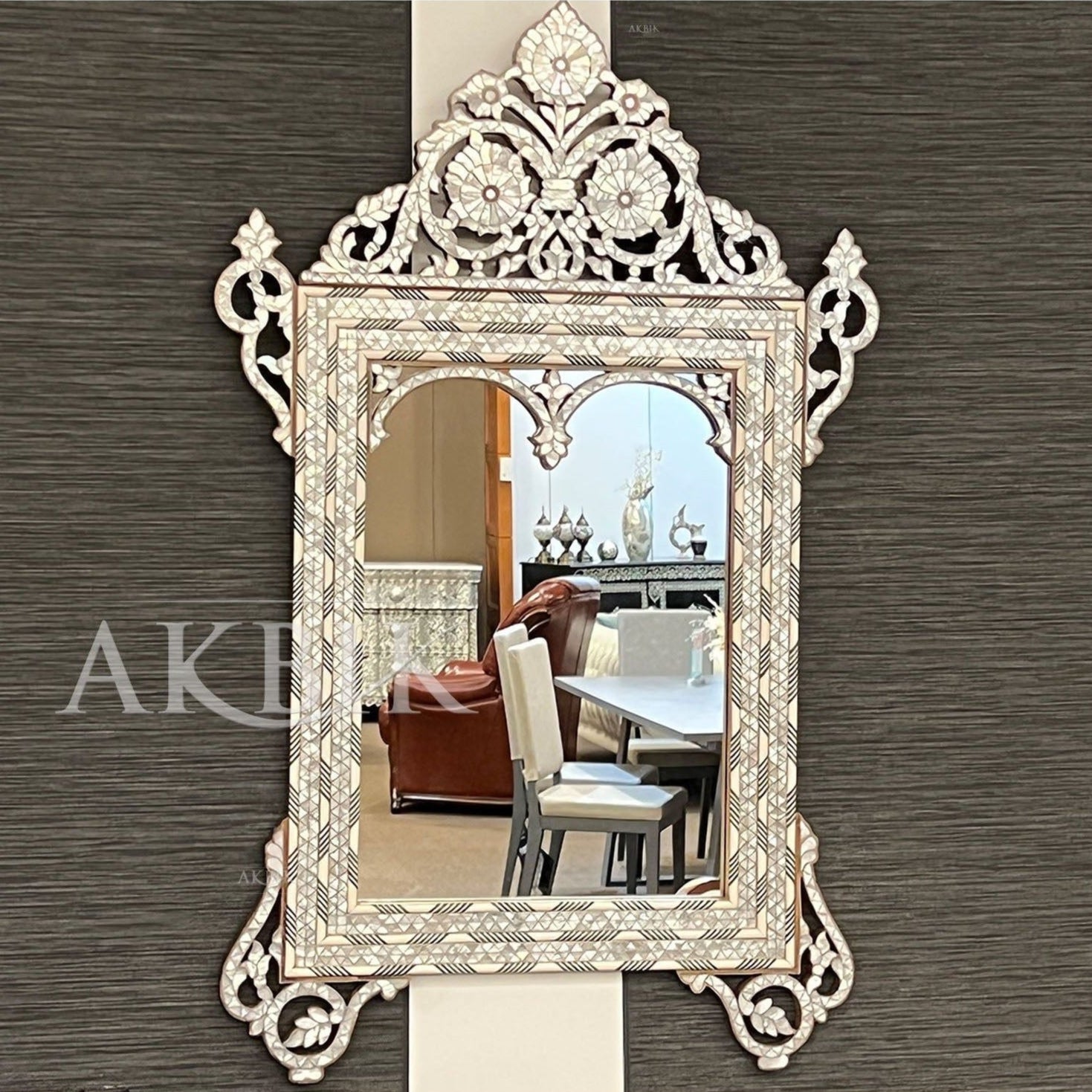 MIRROR INLAID WITH MOTHER OF PEARL - QUEEN OF SHEBA STYLE - AKBIK Furniture & Design