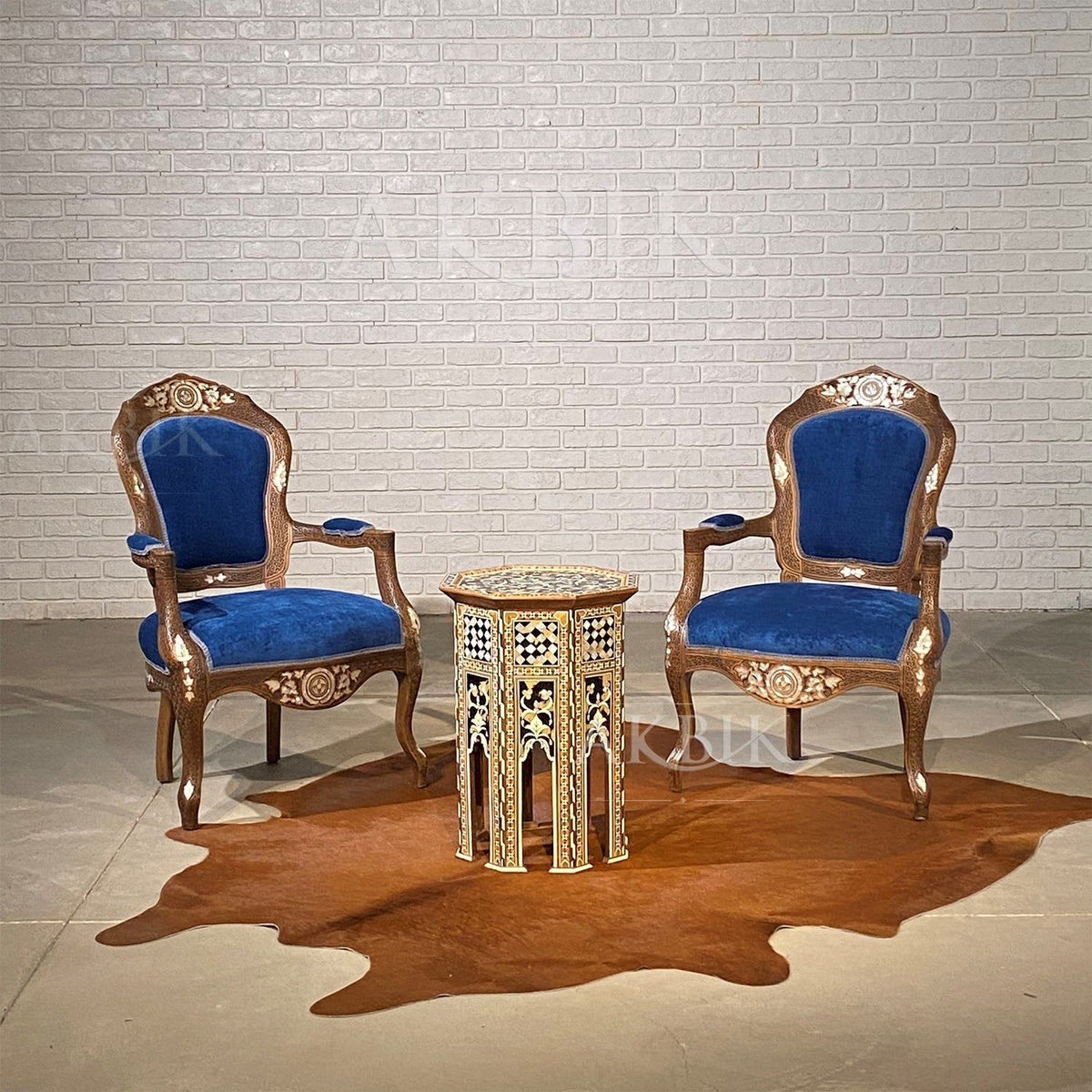 Pearlescent Peacock Inlaid Pair of Chairs – Akbik Furniture & Design