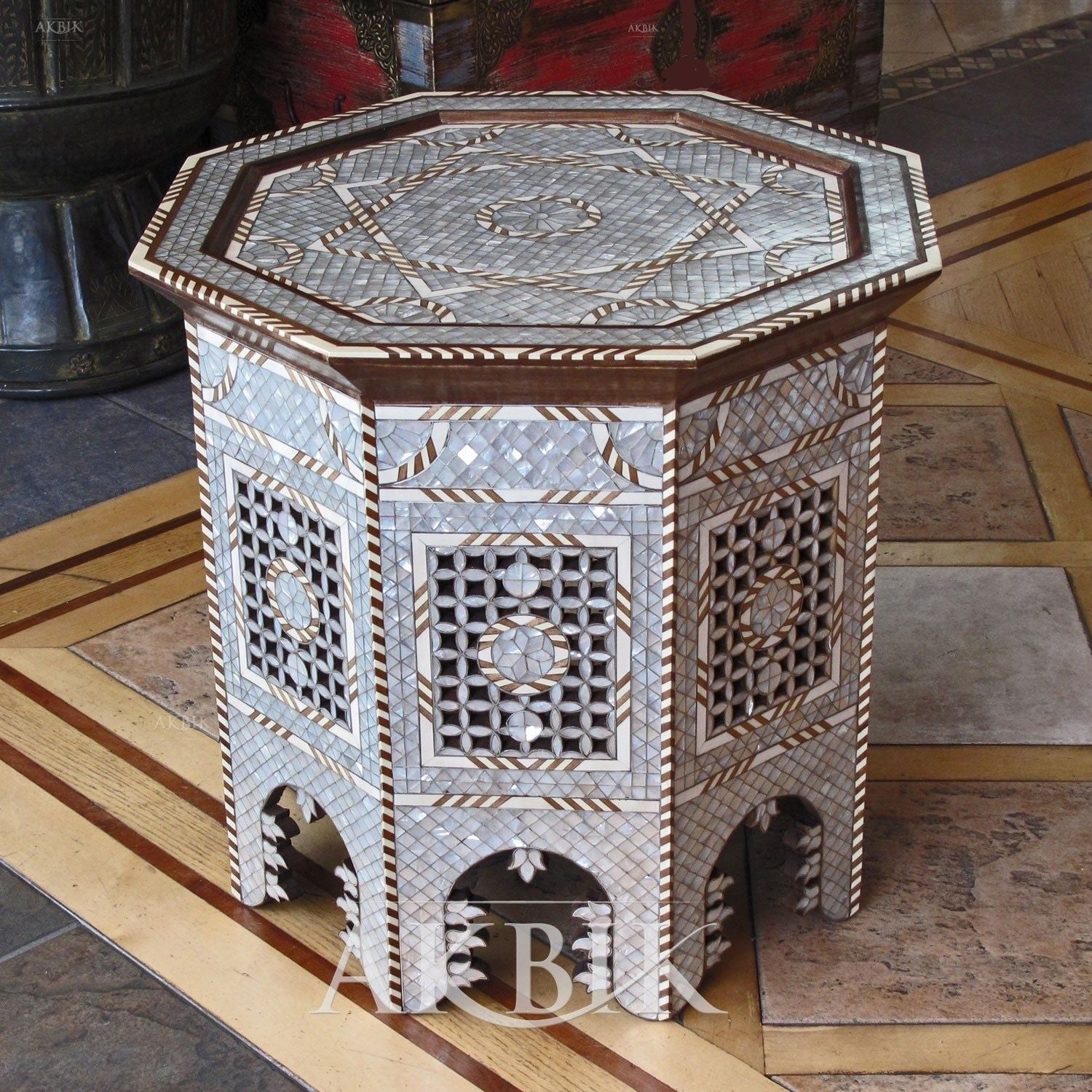 MOTHER OF PEARL SIDE TABLE HAND CRAFTED - AKBIK Furniture & Design